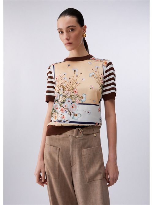 Top con inserti in twill stampato LIU JO | WA6386MS49I/P9245